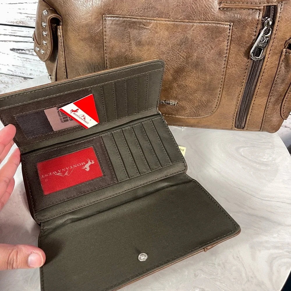 Montana West Cut-Out Collection Concealed Carry Carry Satchel + Wallet - Picture 8 of 10